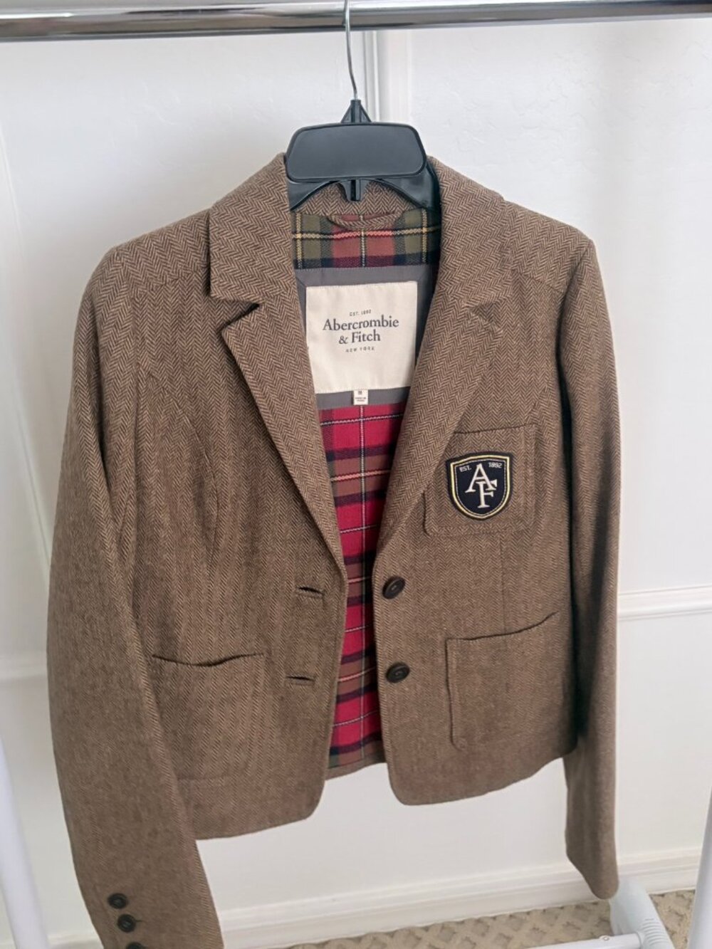 NWOT Abercrombie & Fitch Brown Herringbone Wool Blazer - Size M